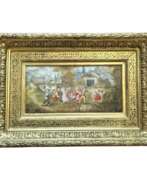 Overview. 19th Century Porcelain Painting in Large Gilded Frame