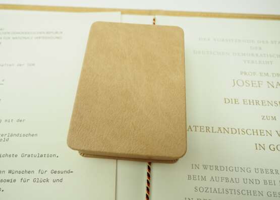 DDR: Ehrenspange zum Vaterländischen Verdienstorden, in Gold, im Etui, mit Urkunde für den Prof. Dr. Josef Naas - Mathematiker, Direktor und Professor an der Deutschen Akademie für Wissenschaften in Ost-Berlin. - photo 4