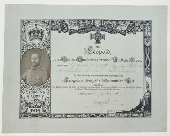 Lippe-Detmold: Nachlass des Leutnant d.R. und Adjutanten des I. Batl. Res. Inf. Rgt. 210. - photo 1