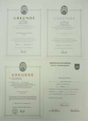 Nordrhein-Westfalen: Feuerwehrleistungsabzeichen Urkundensatz Gold, Silber und Bronze.
