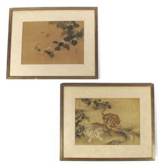 Zwei Seidenmalereien mit Darstellung von Tigern und Insekten