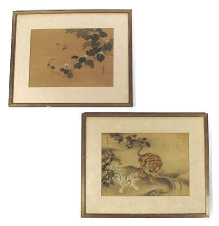 Zwei Seidenmalereien mit Darstellung von Tigern und Insekten - Foto 1