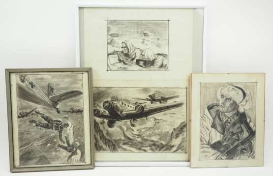Wehrmacht / Luftwaffe: Bleistiftzeichnung - 4 Exemplare. - фото 1