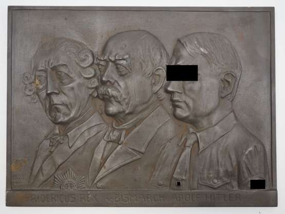 Eisengussplakette Fridericus Rex / v. Bismarck / Adolf Hitler. - Foto 1