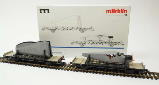 Märklin: HO 4506 2 Flugzeug-Transportwagen mit Flugzeug-Bausatz Junkers F 13. - фото 1