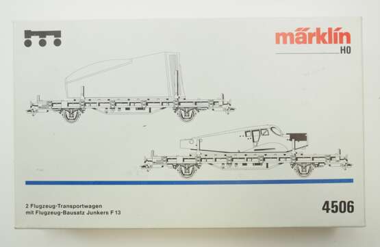 Märklin: HO 4506 2 Flugzeug-Transportwagen mit Flugzeug-Bausatz Junkers F 13. - фото 2