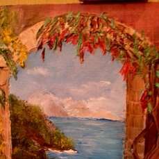 “Patio by the sea” Canvas Oil paint Expressionist Landscape painting 2019 - photo 2