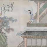Chen Zhenji: Zwei Malereien von Damen in Architekturlandschaft - photo 1