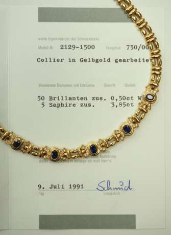 Thomas Schmid, Pforzheim: GelbGOLD Collier mit Brillant- und Saphir-Besatz. - photo 3