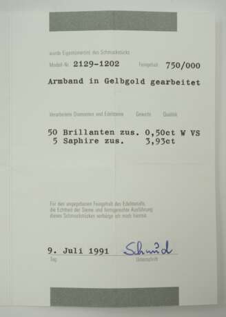 Thomas Schmid, Pforzheim: GelbGOLD Armband mit Brillant- und Saphir-Besatz. - photo 4