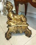 Обзор. Pair of 19th Century Gilt Bronze Fire Dogs in the Ancient Egyptian Style