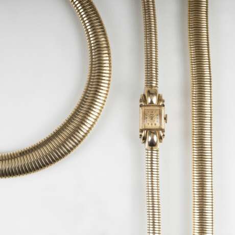 Pariser Gold-Schmuckset: Damen-Armbanduhr, Collier und Armband - фото 5