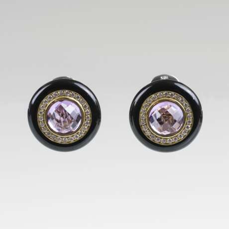 Paar Amethyst-Brillant-Ohrringe mit Onyx - фото 1