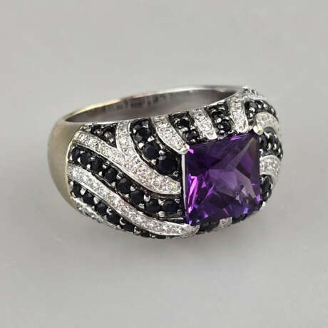 Ausgefallener 18K-Diamant-/Amethystring - Gelb-/We… - Foto 4