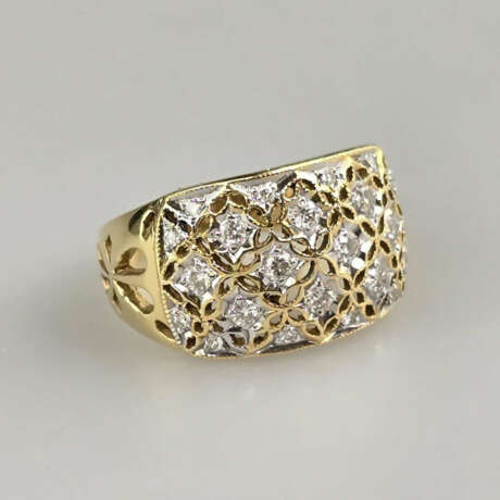 18K-Goldring mit Diamanten- Gelbgold 750/000, gest… - photo 1
