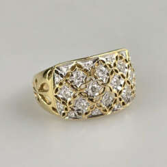 18K-Goldring mit Diamanten- Gelbgold 750/000, gest…