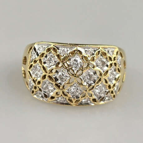 18K-Goldring mit Diamanten- Gelbgold 750/000, gest… - photo 2