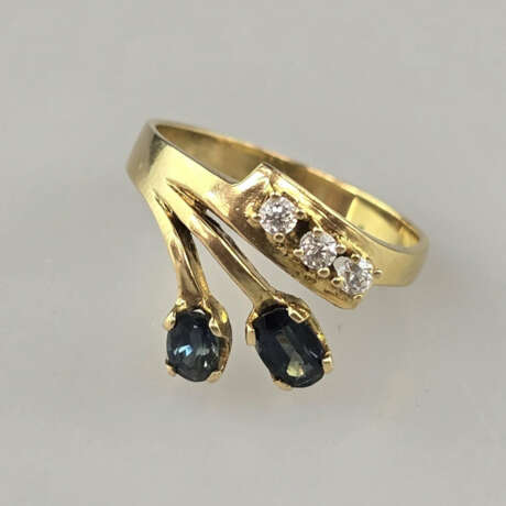 Saphirring mit Diamanten - Gelbgold 585/000 (14K),… - Foto 2