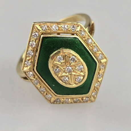 Emailring mit Diamantzier - Gelbgold 750/000 (18 K… - photo 1