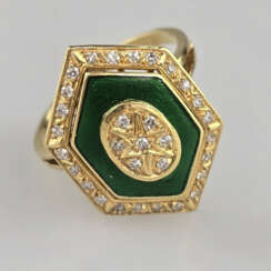 Emailring mit Diamantzier - Gelbgold 750/000 (18 K…