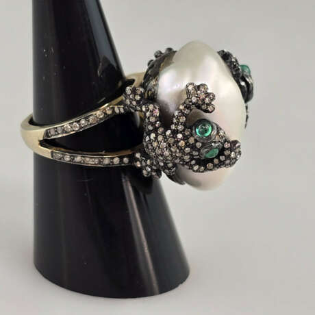 Origineller 18K-Perlenring mit Froschmotiven - Gel… - фото 1