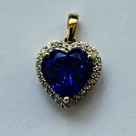 Tansanit-Brillant-Herzanhänger - 585/000 Gelbgold … - photo 1