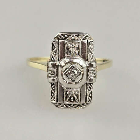 Art-Déco-Ring - 585/000 Gelb- und Weißgold (14K), … - photo 2