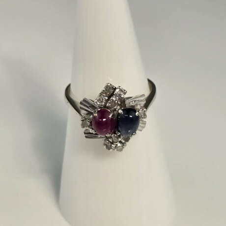 18K-Diamantring mit Rubin/ Saphirbesatz - Weißgold… - фото 1