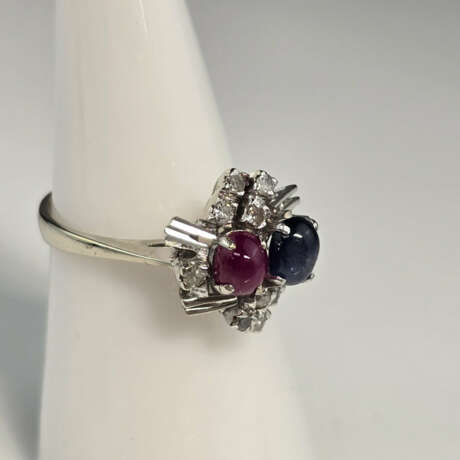 18K-Diamantring mit Rubin/ Saphirbesatz - Weißgold… - фото 2