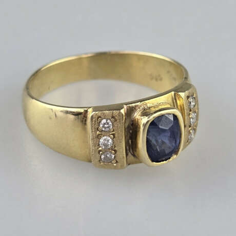 Saphirring mit Diamanten- Gelbgold 585/000 (14 K),… - Foto 1