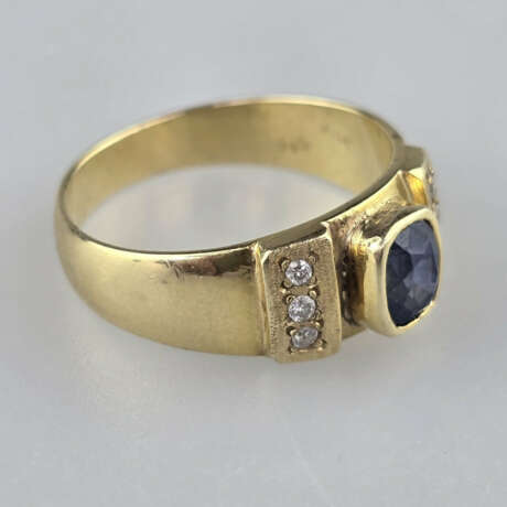 Saphirring mit Diamanten- Gelbgold 585/000 (14 K),… - Foto 3