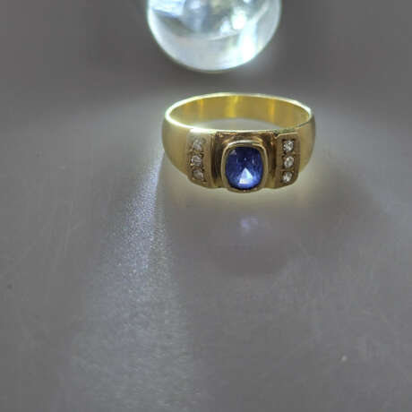Saphirring mit Diamanten- Gelbgold 585/000 (14 K),… - Foto 6
