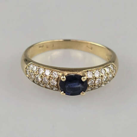 Saphirring mit Diamanten - Gelbgold 585/000 (14 K)… - Foto 1