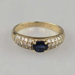 Saphirring mit Diamanten - Gelbgold 585/000 (14 K)…
