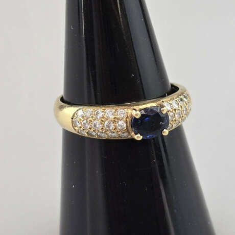 Saphirring mit Diamanten - Gelbgold 585/000 (14 K)… - Foto 2