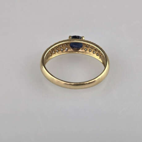 Saphirring mit Diamanten - Gelbgold 585/000 (14 K)… - Foto 3