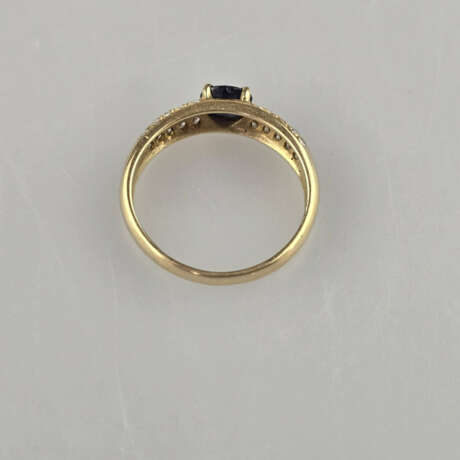 Saphirring mit Diamanten - Gelbgold 585/000 (14 K)… - Foto 4