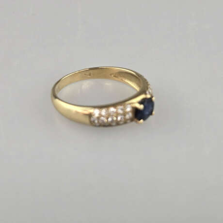 Saphirring mit Diamanten - Gelbgold 585/000 (14 K)… - Foto 5