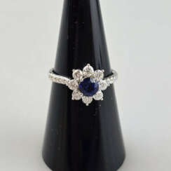 Floraler Saphirring mit Diamanten- Weißgold 750/00…
