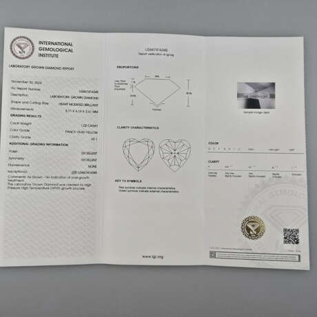 Loser gelber Herz-Diamant von 1,02 ct. mit Lasersi… - photo 8