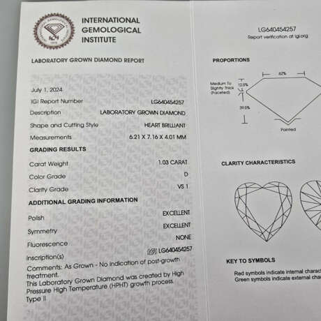 Loser Herz-Diamant von 1,03 ct. mit Lasersignatur … - photo 6