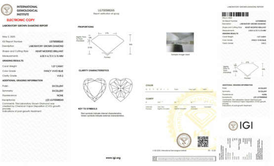 Loser blauer Diamant von 1,07 ct. im Herzschliff m… - фото 2