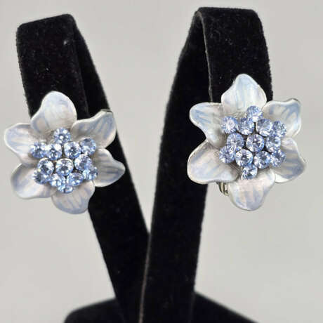 Ein Paar florale Vintage-Ohrclips - silberfarbenes… - Foto 1