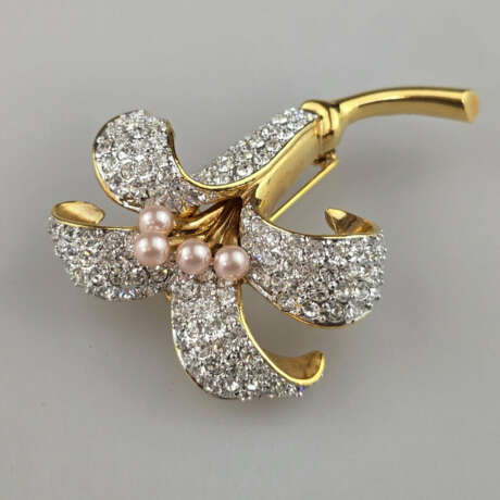 Glitzernde florale Vintage-Brosche - vergoldetes M… - фото 1