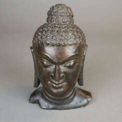 Kleiner Buddhakopf - Steinskulptur, Indien, feine …