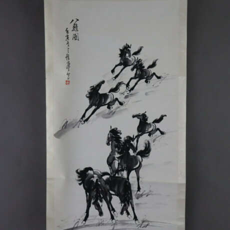 Zwei chinesische Rollbilder -20.Jh.- Bambus / Pfer… - photo 2