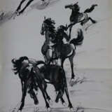 Zwei chinesische Rollbilder -20.Jh.- Bambus / Pfer… - photo 3