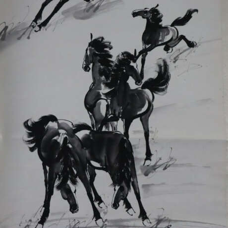 Zwei chinesische Rollbilder -20.Jh.- Bambus / Pfer… - photo 3