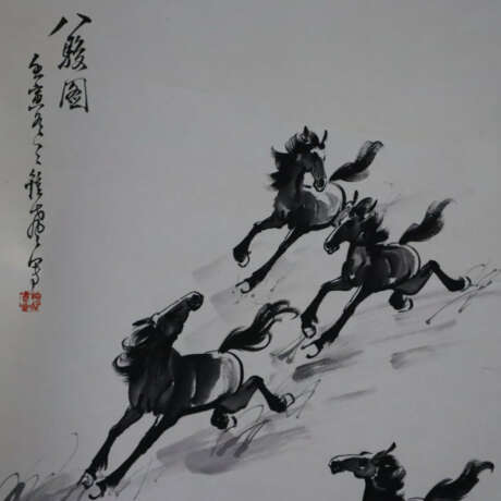 Zwei chinesische Rollbilder -20.Jh.- Bambus / Pfer… - photo 4