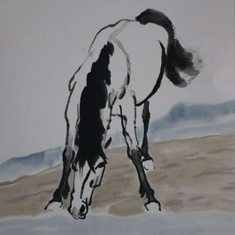Chinesisches Rollbild -20.Jh.- Trinkendes Pferd, T… - photo 3
